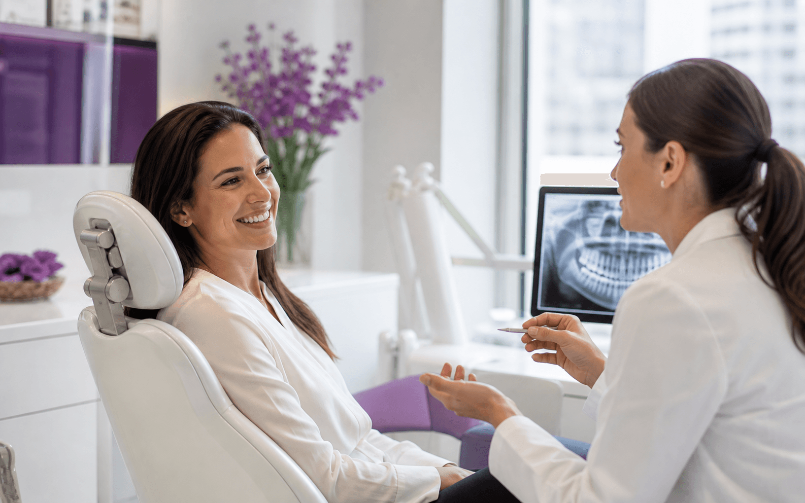 Patient enjoying a comfortable cosmetic dentistry consultation