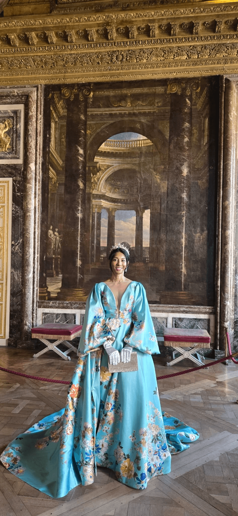 Dr. Sharda Harvey at a Royal Versailles Ball portrait setting